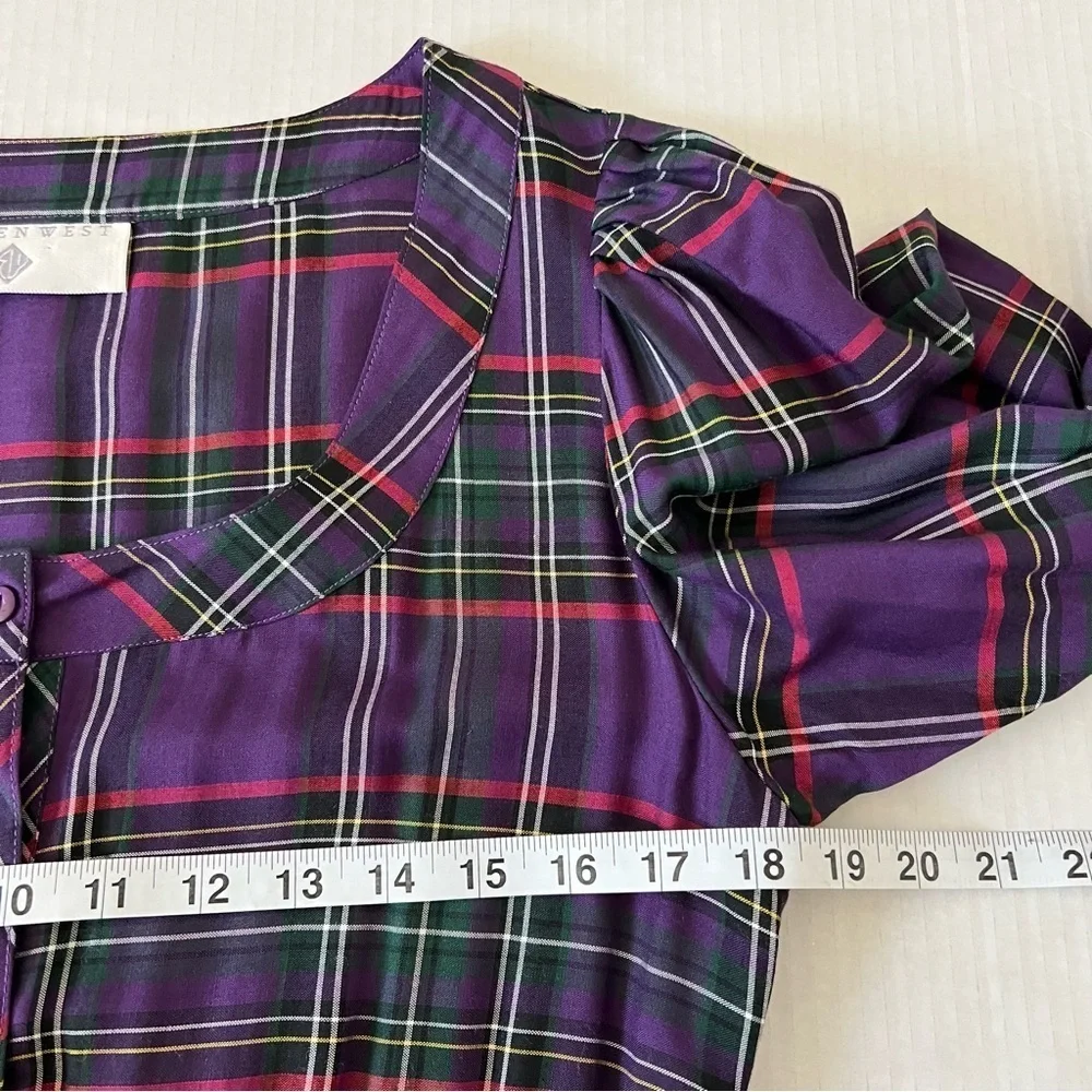 Vintage 80s Eileen West Purple Tartan Plaid Pleated Maxi Dress NWOT Small - Picture 15 of 16
